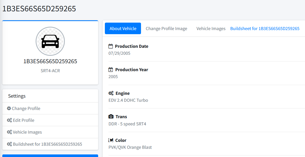 Vehicle Settings modal showing editable fields