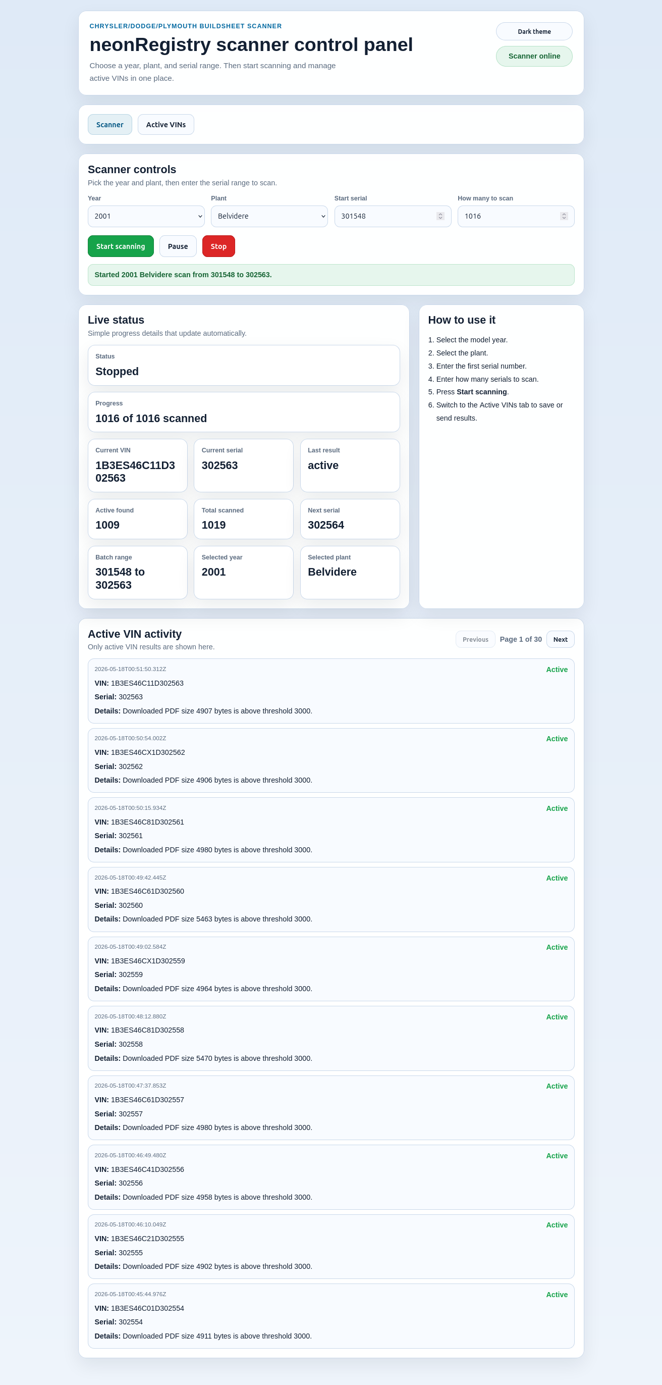 neon-buildsheet-app in dark mode